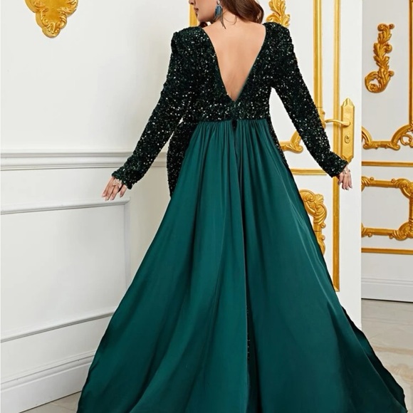 Dark Green Shein Plus Draped Sequin Backless Formal Dress 1XL - Picture 3 of 3